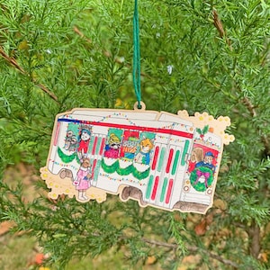 Jolly Trolley - 3.5&quot; illustrated wooden tree ornament