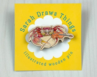 Fiddler Crab - 1.5" illustrated wooden pin