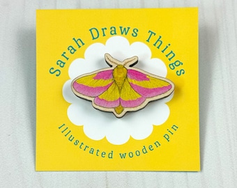 Rosy Maple Moth - 1.5" illustrated wooden pin