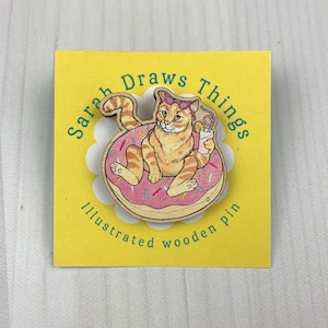 Cat Pool Party - 1.5&quot; illustrated wooden pin