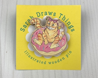 Cat Pool Party - 1.5" illustrated wooden pin