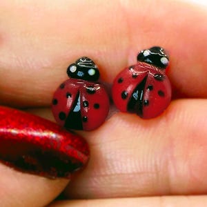 Ladybug earrings, Mini Lady bug studs, fun earring gift for her, tiny spring jewelry, Cute quirky earrings, itty bitty stud earrings