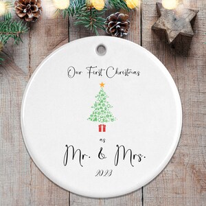 Our first Christmas as Mr. & Mrs. Ceramic Christmas Ornament, First Christmas Married Ornament, Mr and Mrs Christmas Tree Ornament image 2