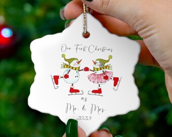 Our first Christmas as Mr. & Mrs. Ceramic Christmas Ornament, First Christmas Married Ornament, Mr and Mrs Christmas Tree Ornament