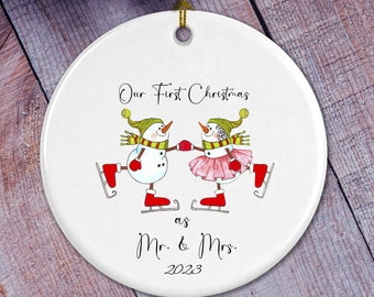 Our first Christmas as Mr. & Mrs. Ceramic Christmas Ornament, First Christmas Married Ornament, Mr and Mrs Christmas Tree Ornament
