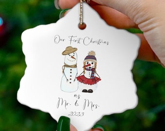 Our first Christmas as Mr. & Mrs. Ceramic Christmas Ornament, First Christmas Married Ornament, Mr and Mrs Christmas Tree Ornament