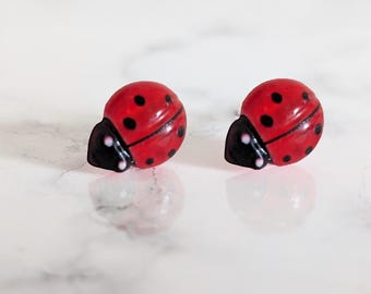 Ladybug earrings, Hypoallergenic Stainless Steel Posts, Fun mini Lady bug earring gift for her, tiny spring jewelry, Valentine stud earrings