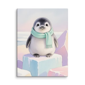Pastel Baby Penguin Canvas Wall Art – Arctic – Nursery Print for Kids’ Room Decor