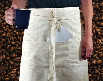 Half Apron Café style Coffee themed fits all barista  Cotton