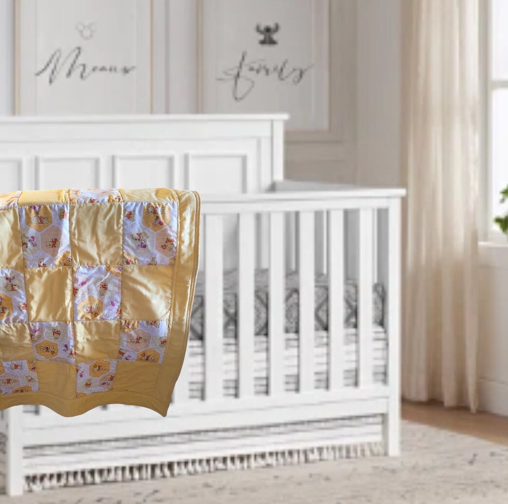 Homemade Baby Quilt, Storybook Pooh, Stroller, Yellow Baby Blanket