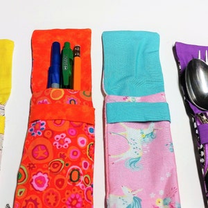 Cutlery or Eating Utensil Travel Pouch Silverware holder No more single use plastic Washable 100% cotton Colorful superhero themes for kids image 6