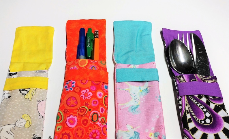 Cutlery or Eating Utensil Travel Pouch Silverware holder No more single use plastic Washable 100% cotton Colorful superhero themes for kids image 6