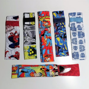 Cutlery or Eating Utensil Travel Pouch Silverware holder No more single use plastic Washable 100% cotton Colorful superhero themes for kids image 7