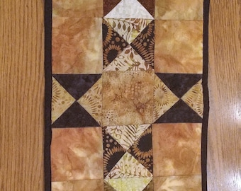 Rustic Quilted Fall Autumn quilted table runner in Blacks and fall batiks - Narrow runner 11 x 28.5 inches