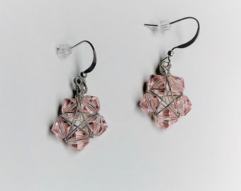 5 point Star 2cm Drop Blush Pink Swarovski Crystal Silver Earrings