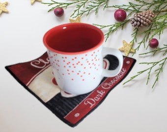 Gift mug rug, fabric placemat, hot pad hot chocolate, cup cozy, coaster, cheers theme