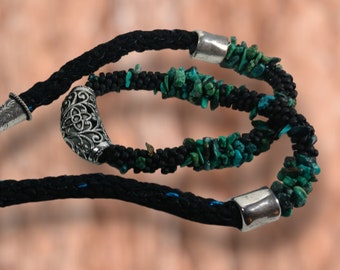 20" Necklace Silver, Turquoise and Matte Black cord necklace