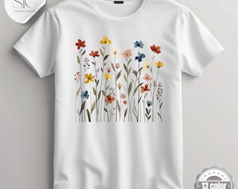 Maglietta floreale vintage, fiori selvatici Cottagecore, regalo botanico boho