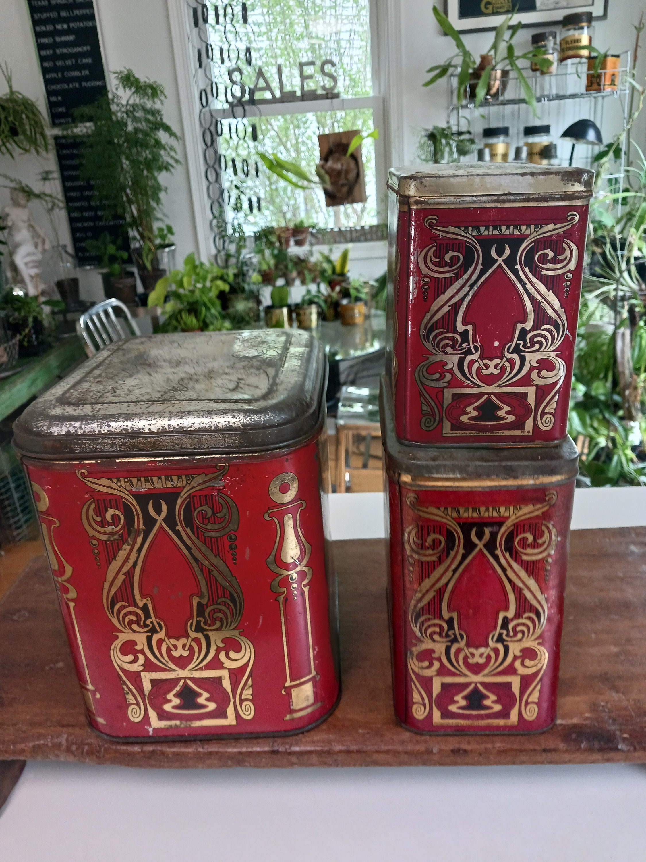 Antique Art Deco Tea Canister Set, 1920s Kitchen Display, Vintage