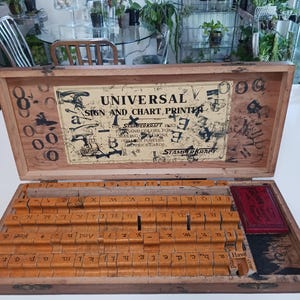 Antique Universal Sign and Chart Printer - Complete Set, Antique Printers Box with Stamps and Ink Pad, Vintage Rubber Alphabet Stamps
