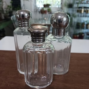 Circa 1800s Antique Trio of Dresser Jars, Antique Glass Vanity Jars, Antique Vanity Jars