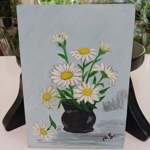 Vintage Oil Painting, Vintage Floral Painting, Vintage Flower Painting, Vintage Daisy Painting, Vintage Wall Display