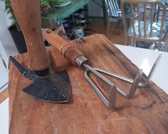 Outils de jardin vintage, fourche et bêche en métal avec manches en bois, présentoir de jardin vintage, bêche, fourche de jardin
