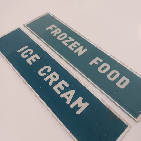 Two Vintage Glass Signs, Vintage Grocery Store Sign, Vintage Ice Cream Sign, Vintage Store Sign