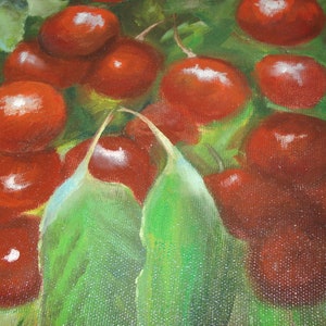 Vintage Cherry Oil Painting: Cheerful Still Life Art (11x14)