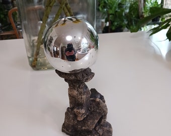 Vintage Mercury Glass Gazing Ball with Resin Stand