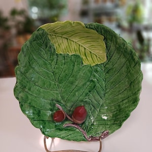 Vintage Majolica Plate, Vintage 3D Majolica Plate, Vintage Majolica Display, Vintage Wall Display, Vintage Majolica Acorn Plate