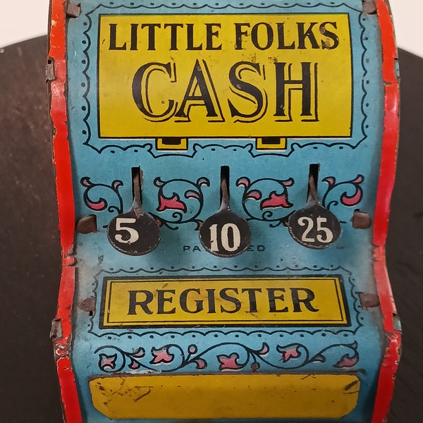 Antique Toy Cash Register, Antique Tin Toy, Toy Cash Register, Antique Tin Litho Cash Register, Antique Nursery Rhyme Tin Cash Register