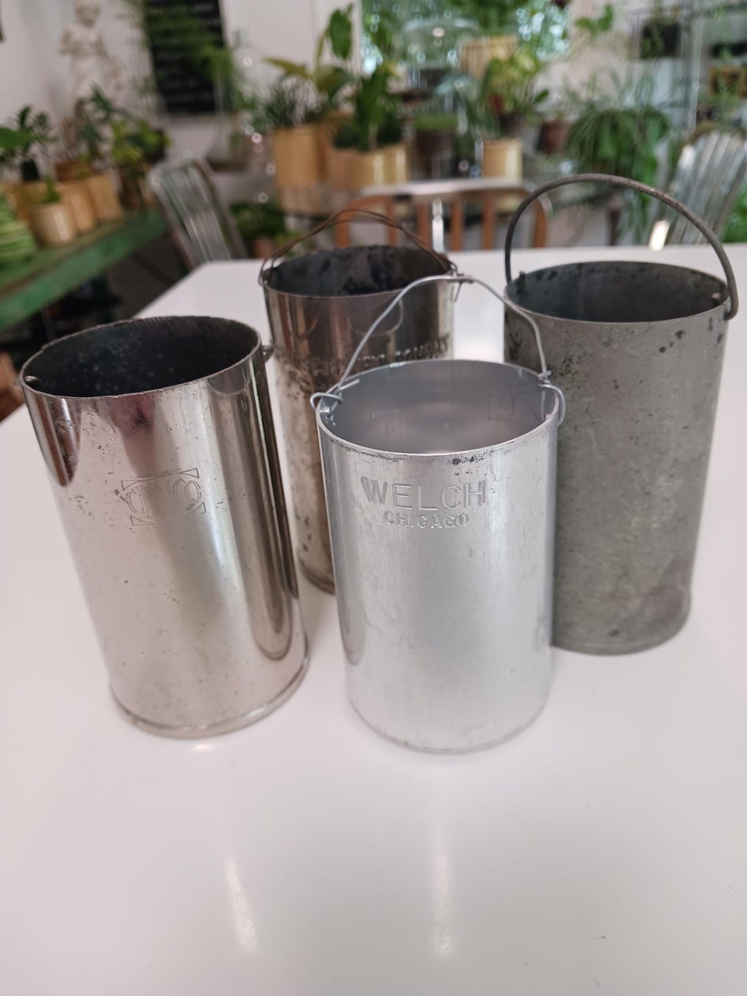 Vintage Science Buckets: Industrial Metal Vases, Lab Decor - Set of 4 ...