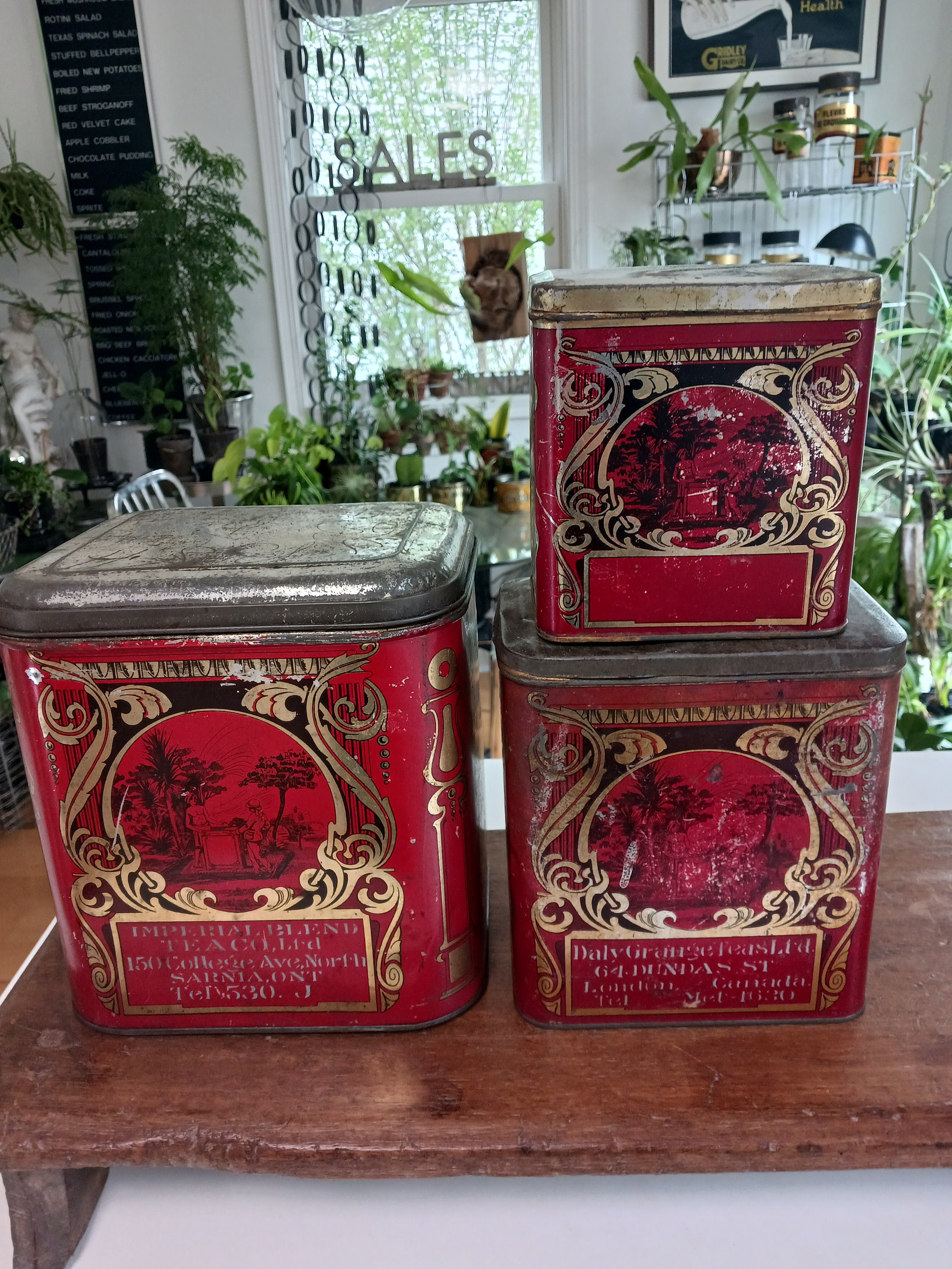 Antique Art Deco Tea Canister Set, 1920s Kitchen Display, Vintage