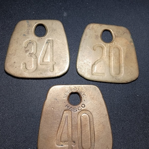 3 Antique Brass Cow Tags, Antique Livestock Tags, Vintage Brass Tags, Vintage Numbered Tags, Vintage Cow Tags