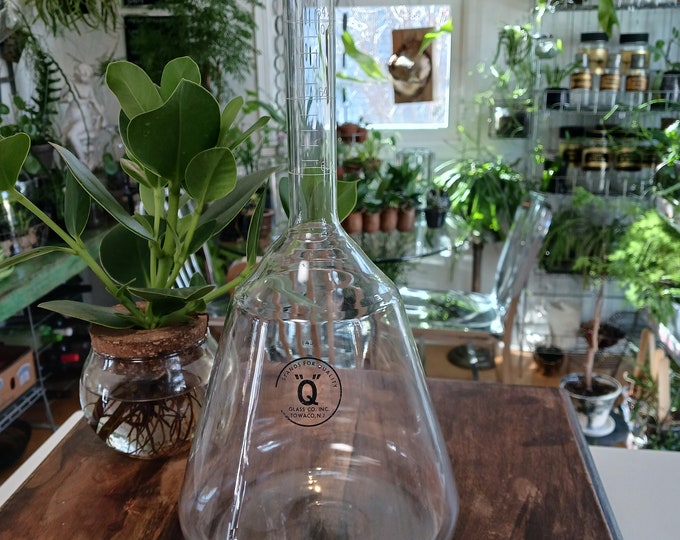 Vintage Tall Clear Glass Chemistry Flask, Science Flask, Laboratory