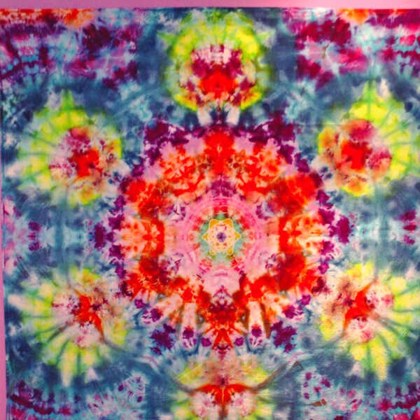 Tie Dye Tapestry 6 pointed Mandala Star, Trippy Wall Art, Meditation Mandala, "Circus Nebula" Psychedelic