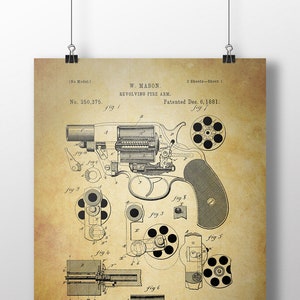Vintage Reproduction Of A Revolver Patent Unframed Print or Poster