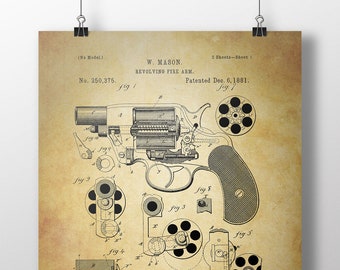 Vintage Reproduction Of A Revolver Patent Unframed Print or Poster