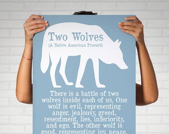 Native American Quote "Two Wolves" Silhouette Tribal Unframed Poster or Print
