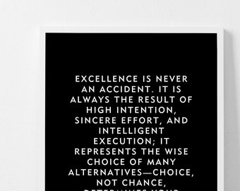 Aristotle Quote Print Unframed - Pursue Excellence with High Intention and Sincere Effort - Motivational Wall Art - Free Shipping