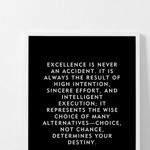 Aristotle Quote Print Unframed - Pursue Excellence with High Intention and Sincere Effort - Motivational Wall Art - Free Shipping