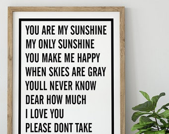 Kid's Room Decor "You Are My Sunshine" Unframed Poster or Print