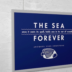 Printable Beach Decor &quot;The Sea&quot; Jacques Cousteau Quote Fish Ocean Digital Download