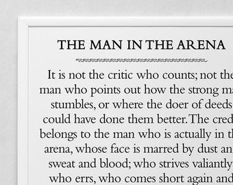 The Man in the Arena Quote by Theodore Roosevelt Printable Instant Download