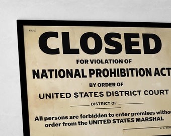 US Government Prohibition Poster Reproduction Unframed Print