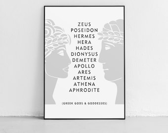 Greek Gods And Godesses Home Decor Wall Art Print Or Poster Unframed