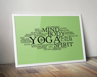 Fitness Decor "Words About Yoga" Typographic Collage Unframed Poster or Print