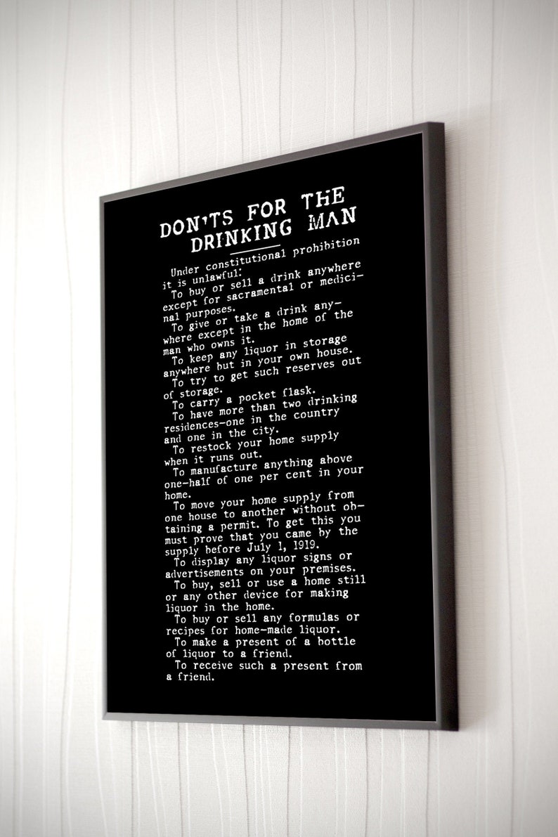 Prohibition List Of Don'ts For The Drinking Man Unframed Poster or Print image 1