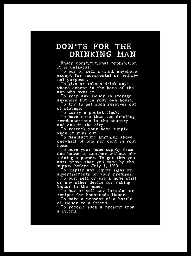 Prohibition List Of Don'ts For The Drinking Man Unframed Poster or Print image 5